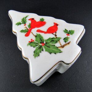 VINTAGE LEFTON CHRISTMAS TREE SHAPED TRINKET BOX (E12)